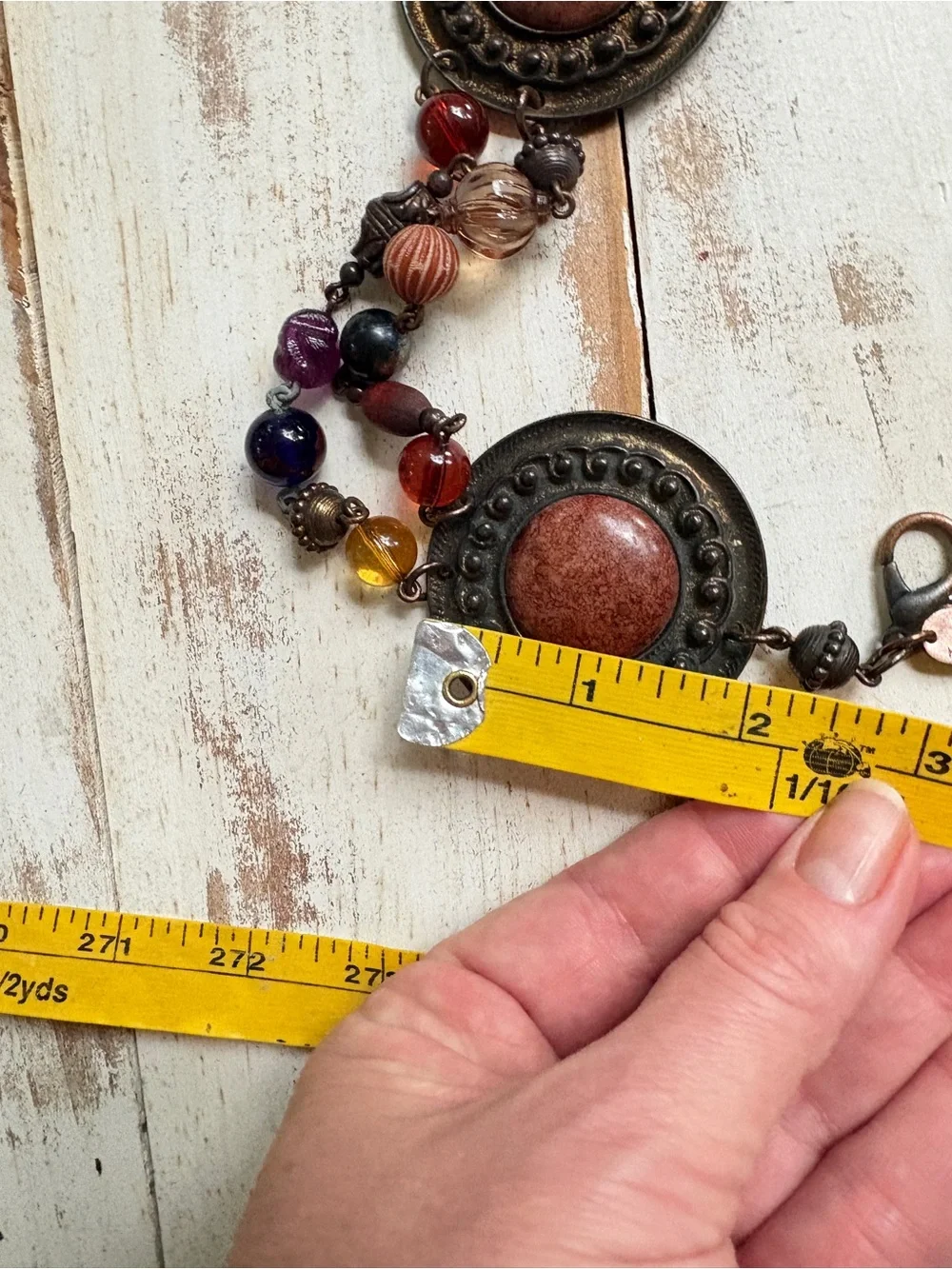 Vintage 90s The Limited medallion adjustable beaded chain belt  bronze boho EUC